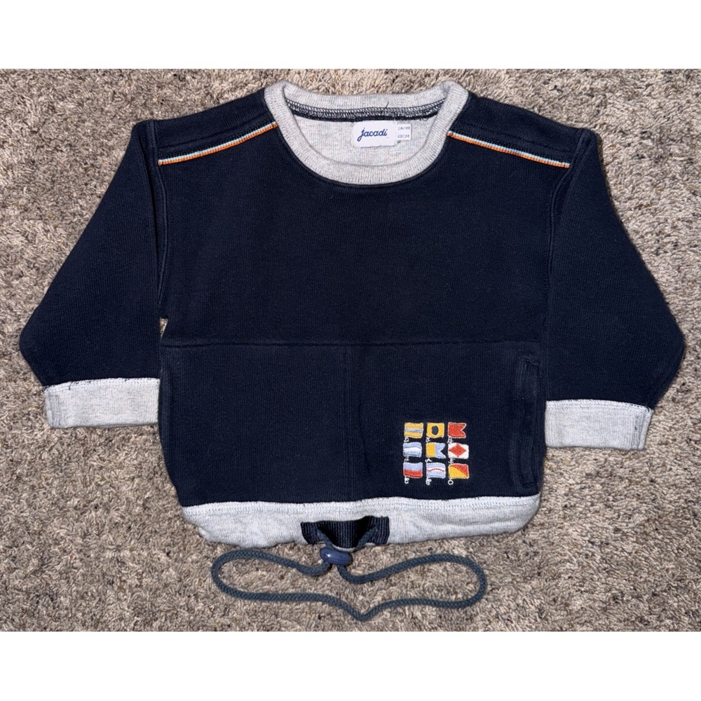 Vintage Y2K Jacadi Paris Boys 24M 2Y 88cm Navy Nautical Flag Sweatshirt
